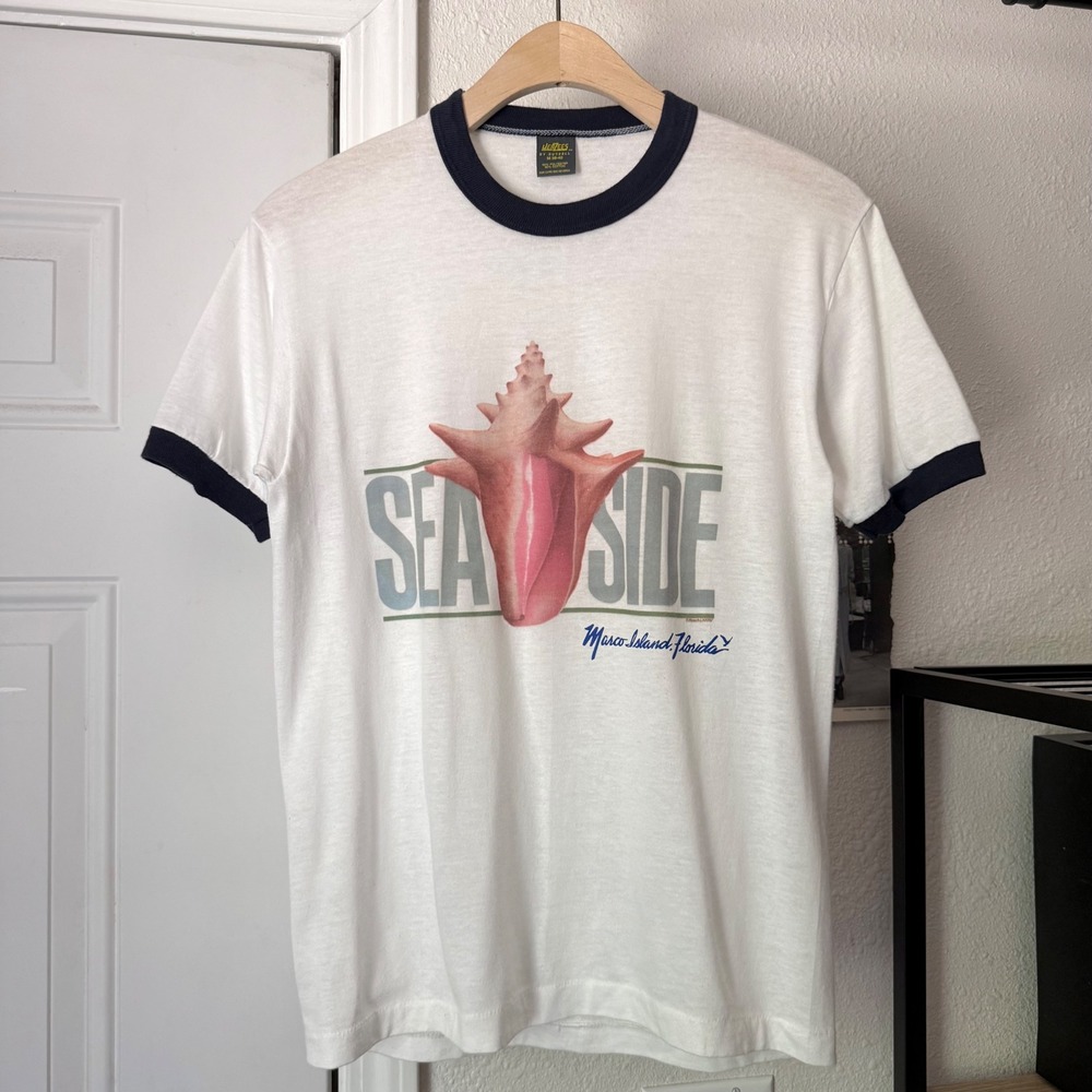 JERZEES vintage Florida nautical graphic camp ringer cotton cropped tee t-shirt